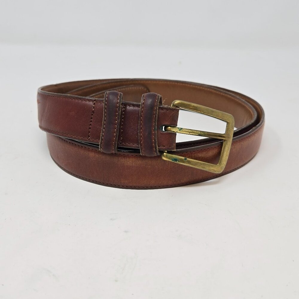Allen Edmond Brown Leather Belt Brass Buckle Size 42 Distressed Worn In